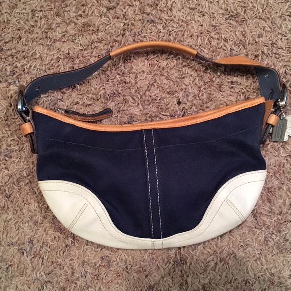 COACH Blue canvas and leather small bag - Picture 1 of 4